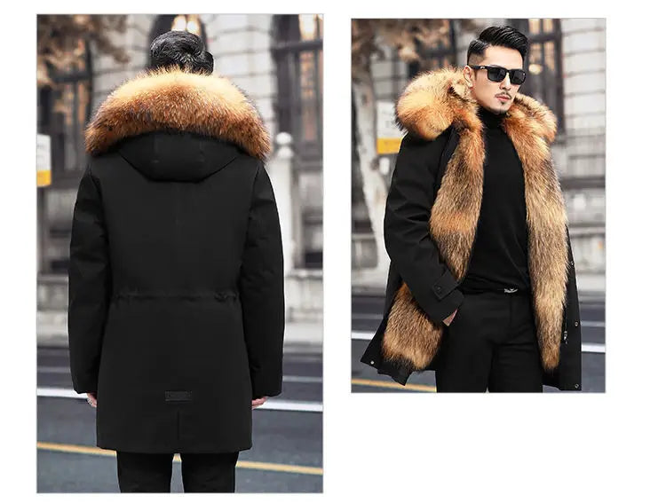 Abrigo de piel sintética Parker para hombre, cálido y nuevo de invierno, de una pieza, de piel sintética de visón, de longitud media.