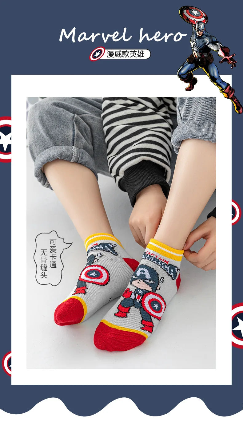 5 Pairs Marvel Kids Socks Kawaii 2024 New Fall Winter Cartoon Boy Children Short Socks Cotton Sock for Boys Gifts