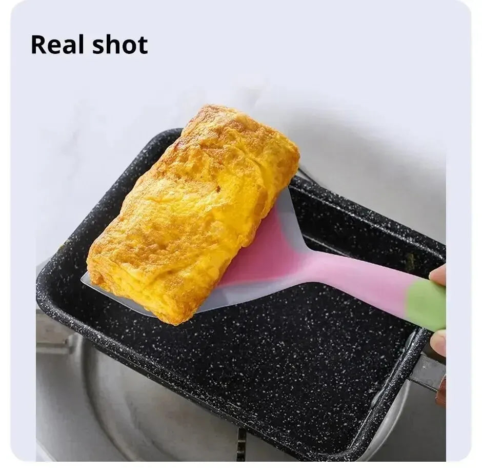 1 Uds. Utensilios de cocina de silicona de Color aleatorio, espátula para carne, huevo, raspador de cocina, herramientas de cocina anchas para Pizza, pala