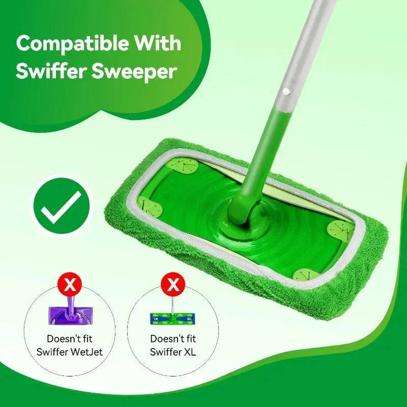 Sweeper Wet &amp; Dry Cleaning Cloths Reusable Microfiber Mop Pads Green Furniture Flooring Mop Head Replacement Washable Rag Towel