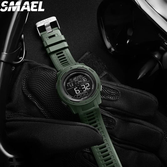 Reloj SMAEL 8105 para hombre, relojes digitales deportivos, relojes de pulsera LED para hombre, reloj digital resistente al agua hasta 50 m, cronómetro con luz.