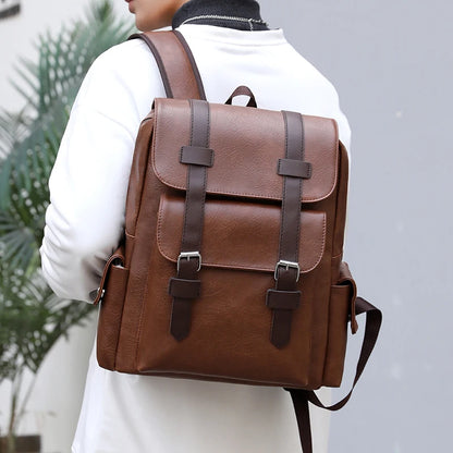Mochila de piel sintética para hombre, mochila grande para portátil, mochila negra para adolescentes y niños, mochila marrón, 2023