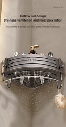 No Drill Bathroom Corner Shelf Wall Mounted Shower Corner Shelves with Hook Towel Bar Space Aluminum Bathroom Organizer Rack