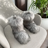 Botas de nieve de mapache para mujer, zapatos de media caña para exteriores, nuevas botas de invierno de una pieza 