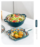 1Pcs Bohemia Retro Ceramic Dinner Plates Sets Food Plate Household Tableware Set Breakfast Plates Salad Soup Bowls Dinnerware