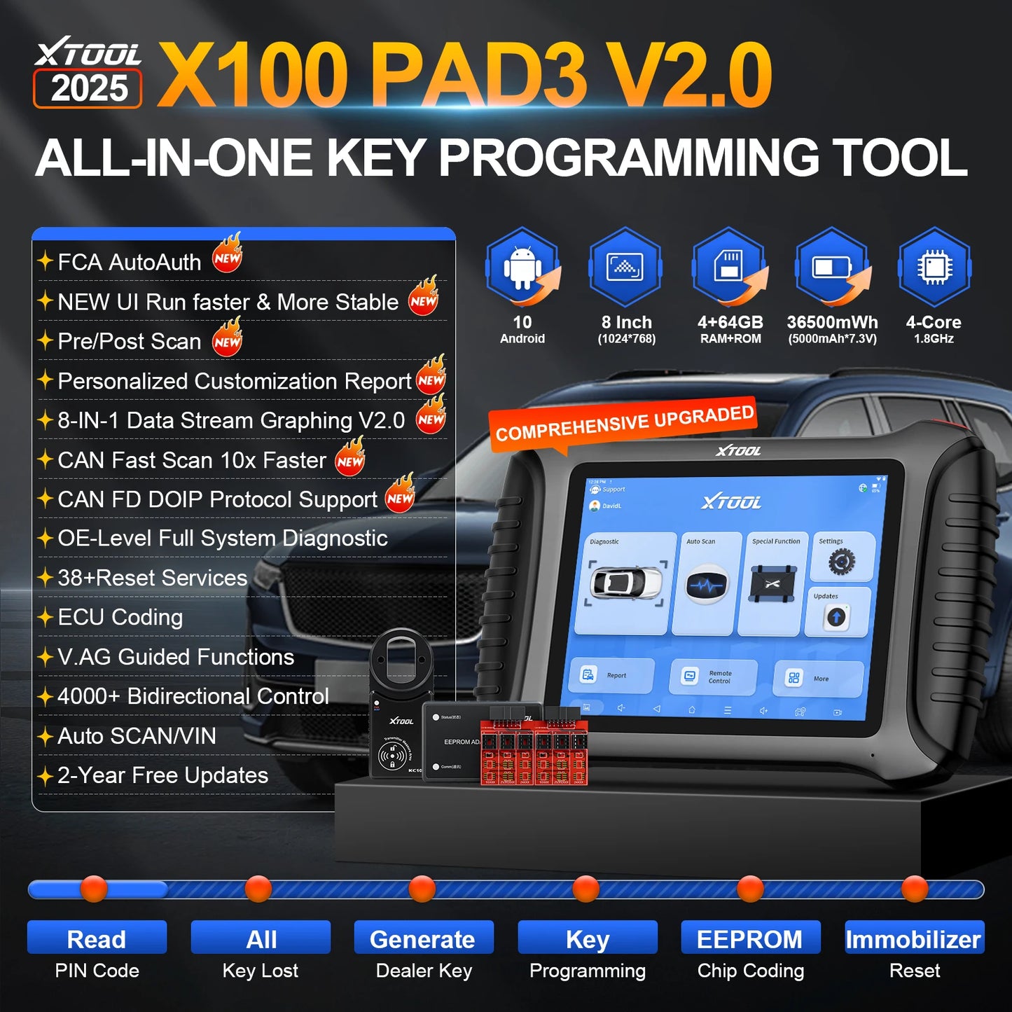 XTOOL X100 PAD3 Elite lMMO Key Programmer All Key Lost Car Diagnostic Tools Automotive Scanner With KC100 Key Fob Programming