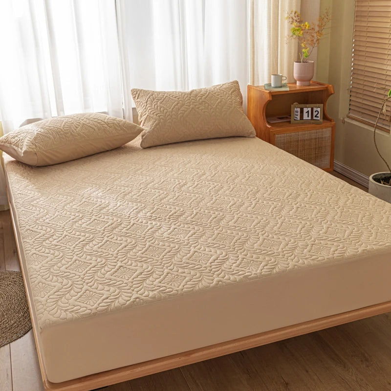 Waterproof Quilted Mattress Cover - Cotton Top, Antibacterial Fiber Fill, TPU Waterproof Layer - A-Class Health Standard