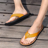 Size 38-47 New Italian Leather Flip-flops For Men Casual Cool Beach Summer Shoes Hotel Slippers Man Light Flats Luxe Men's Shoes