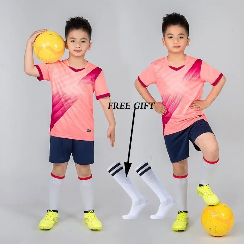 Kids Football Jersey Personalized Custom Boy Soccer Jersey Set Polyester Soccer Uniform Breathable Football Uniform For Children