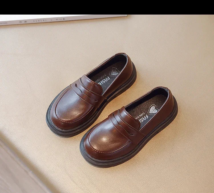 Britain Style Children's Leather Shoes for Boys 2025 Spring New Girls Retro Black Single Shoes Soft Moccasin Shoes for Children