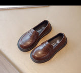 Britain Style Children's Leather Shoes for Boys 2025 Spring New Girls Retro Black Single Shoes Soft Moccasin Shoes for Children