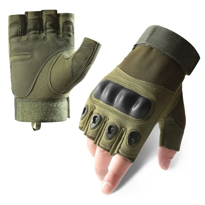 Tactical Half-Finger Gloves Knuckle-Enhanced Combat Gloves Outdoor Sports Hiking Shooting Riding Hand Protection for Work Safety