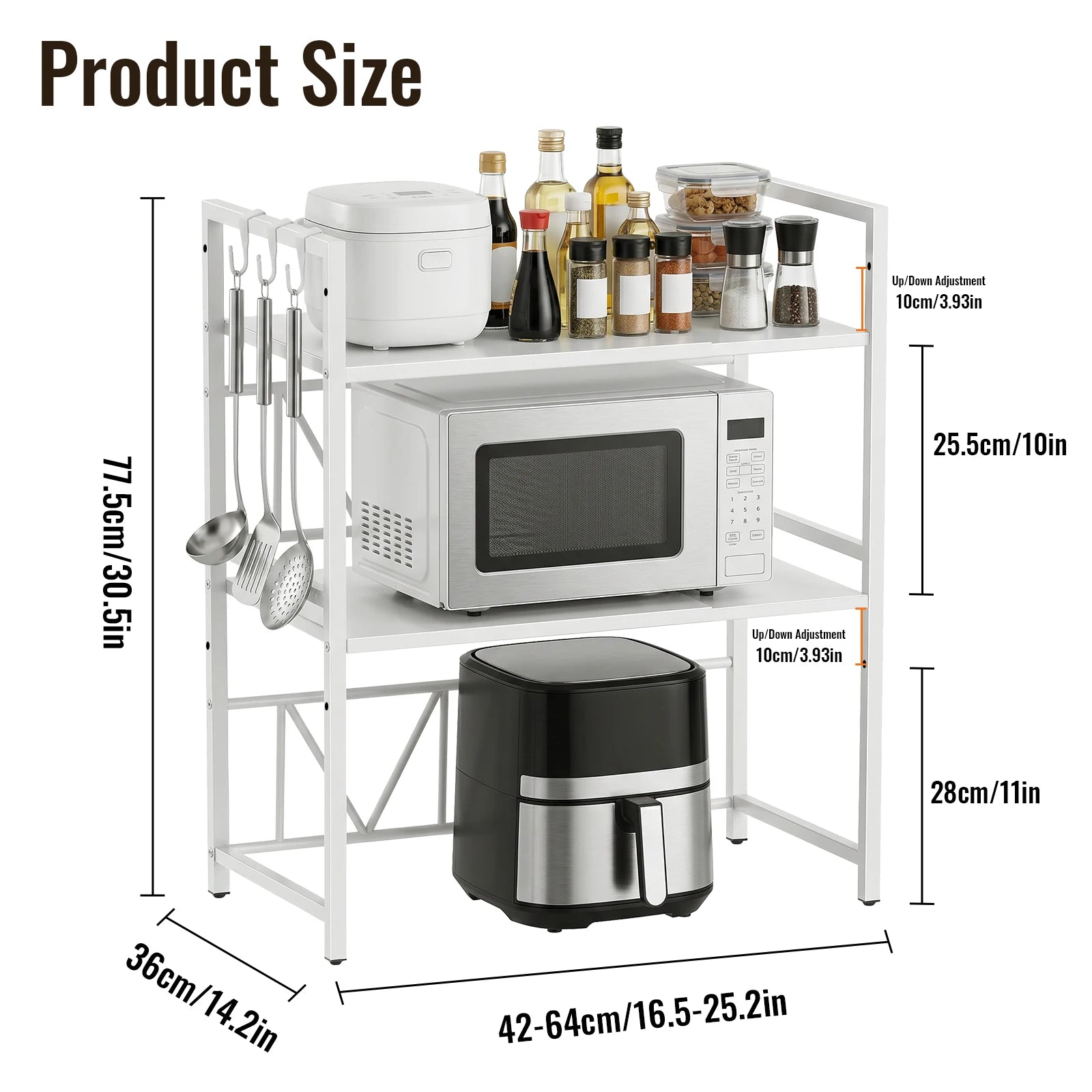 3-Tier Microwave Oven Rack Shelf Kitchen Countertop Oven Rack Expandable Seasoning Storage Rack Stand Storage Tableware Racks