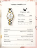 Relogio feminino de luxo bicolor aço inoxidavel e calendario duplo