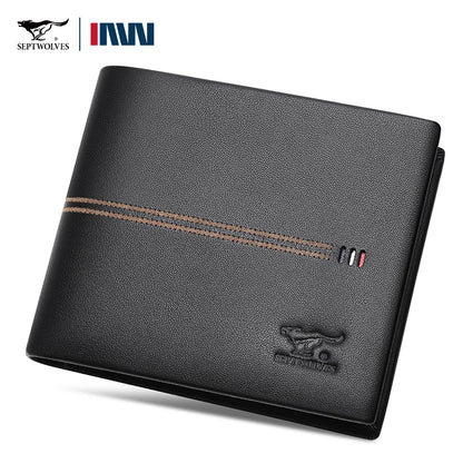 Septwolves Genuine Leather Wallets For Men Original Leather Wallet Man Cowhide Wolf Pattern With Brand Box Father Lover Gift