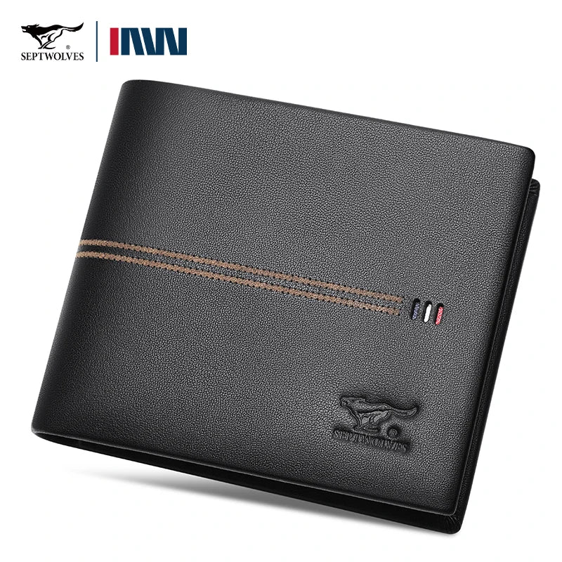 Septwolves Genuine Leather Wallets For Men Original Leather Wallet Man Cowhide Wolf Pattern With Brand Box Father Lover Gift