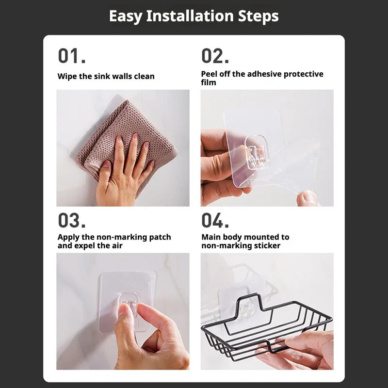 Jabonera de acero inoxidable para baño, soporte de pared sin perforaciones, bandeja para esponja de cocina, organizador, jabonera adhesiva para ducha