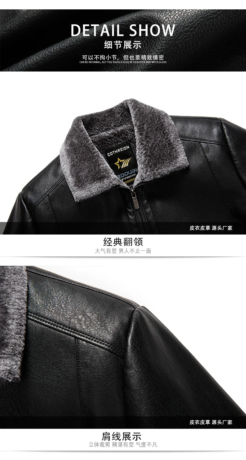 YN-2365 Autumn/Winter Men's Natural Leather Jacket Thickened Fur Integrated Business Casual Top Black Coffee Middle Aged Youth
