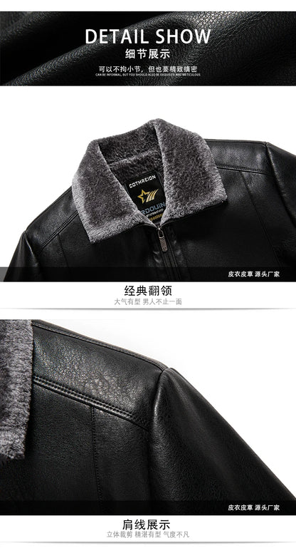 YN-2365 Autumn/Winter Men's Natural Leather Jacket Thickened Fur Integrated Business Casual Top Black Coffee Middle Aged Youth