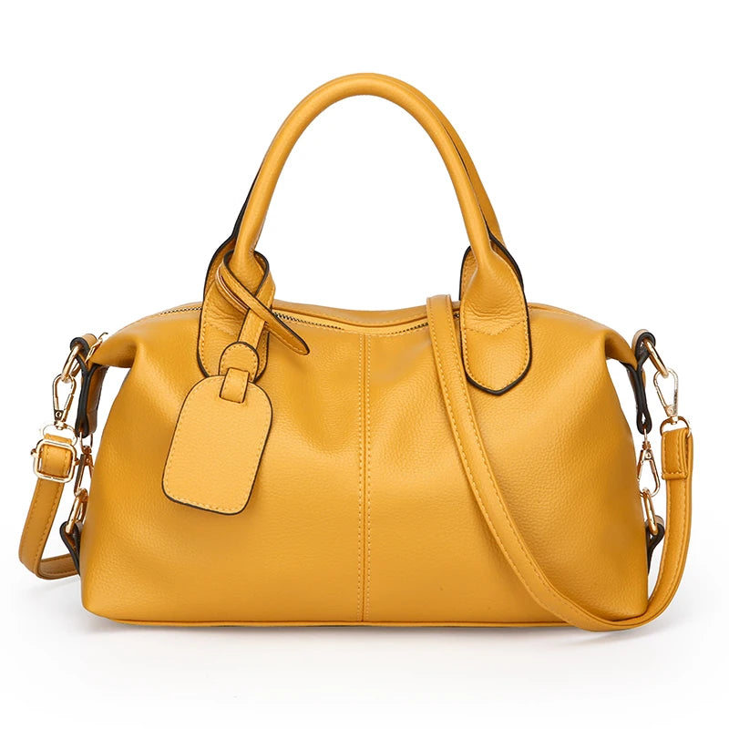 Genuine Brand Soft Leather Shoulder Bag For Women Casual Tote Bag Female Solid Color Purse Simple Design Handbag Commuting Sac