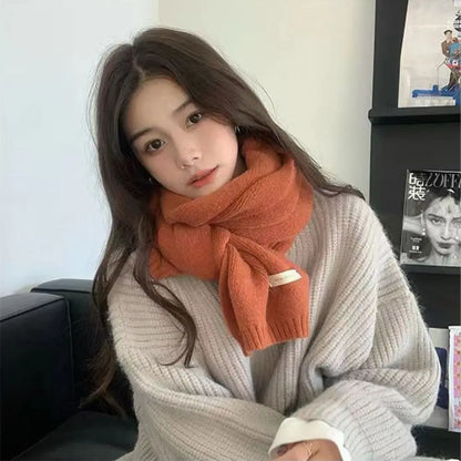 Winter Knitting Scarf Men Women Fastener Thermal Neck Warmer Solid Fleece Keep Warm Scarf Thickening Windproof Neck Cover