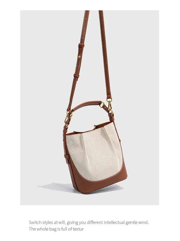 2024 New Large Capacity Women's Crossbody Bag With Wide Shoulder Strap Single Handbag Canva Bucket Bag Motorcycle Equipment Acce