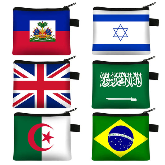 Monederos con estampado de bandera nacional, Argelia, España, Haití, Israel, para mujer, Arabia Saudita, para hombre, bolso pequeño, monedero