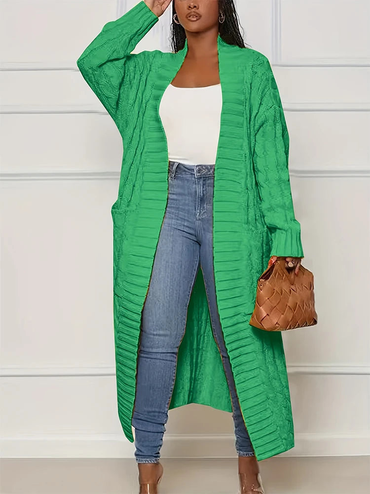 Plus Size Women's Sweater Fashion Casual Cardigan Solid Colour Knitted Sweater Cardigan with Pocket Autumn and Winter Best