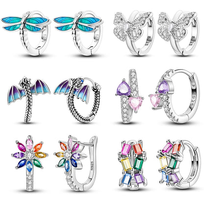 Real 925 Sterling Silver Colorful Dragonfly Butterfly Animal Earrings For Women Exquisite Birthday Anniversary Jewelry Gifts