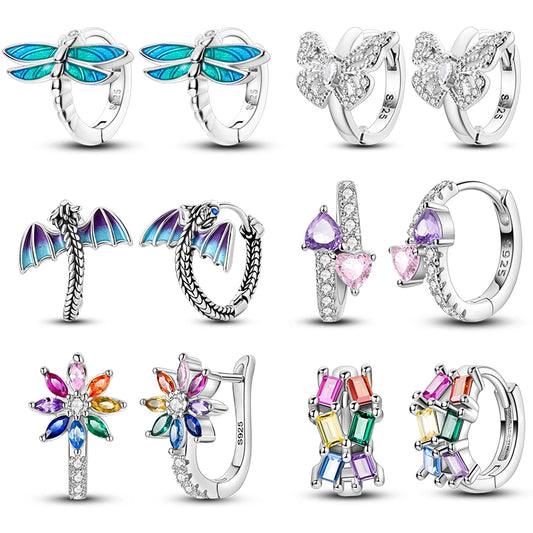 Pendientes de mariposa y libélula de colores en plata de ley 925 auténtica para mujer, exquisitos regalos de cumpleaños y aniversario.