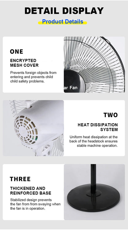 Solar Powered Floor Fan10 - 12H Runtime3 Speed Adjustable Portable Floor Fan for Home Blackout Emergency USB Port & Night Light