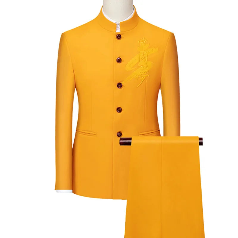 Conjunto de 2 piezas de blazer y pantalón para hombre, estilo retro, con bordado de lujo, talla grande M-6XL, 2023