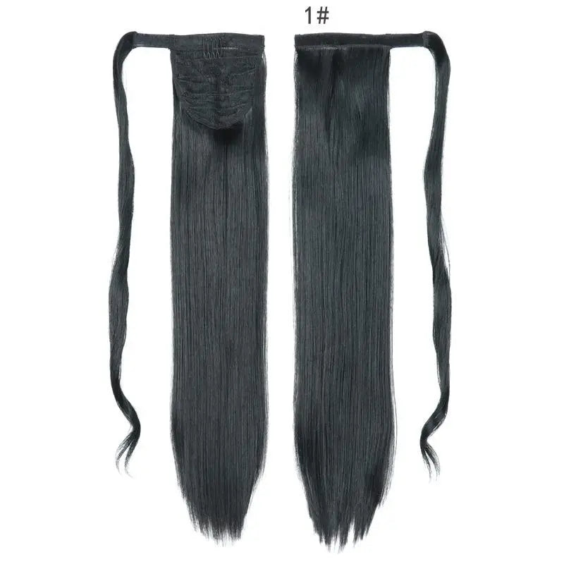 22 Polegada extensões de cabelo de rabo de cavalo reto sintético resistente ao calor envoltório em torno de pônei peruca para uso diário feminino
