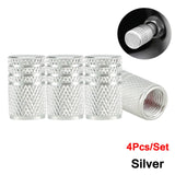 Dsycar 4pcs prata pneu de carro válvula hastes cap knurling estilo pneu tampa da válvula de alumínio haste da roda do pneu tampa da válvula de ar para nós schrader