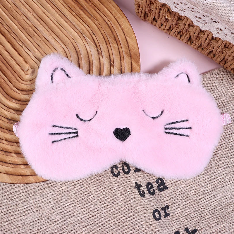 1Pc Cute Cartoon Cat Plush Sleeping Eye Mask Comfortable Sleep Mask Sleep Aid Traveing Home Shading Light Eye Cover Eyeshade