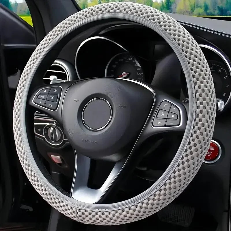 Elastic Elastic Steering Wheel Cover, Warm in Winter, Cool in Summer, Universal 15 Inches (About 38.1 Cm), Microfiber Breathable