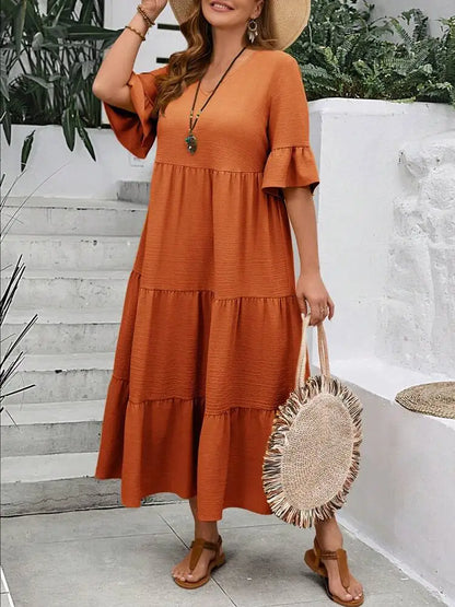 Vestido largo de talla grande, multicolor, con escote en V grande, nuevo, primavera y verano de 2024 