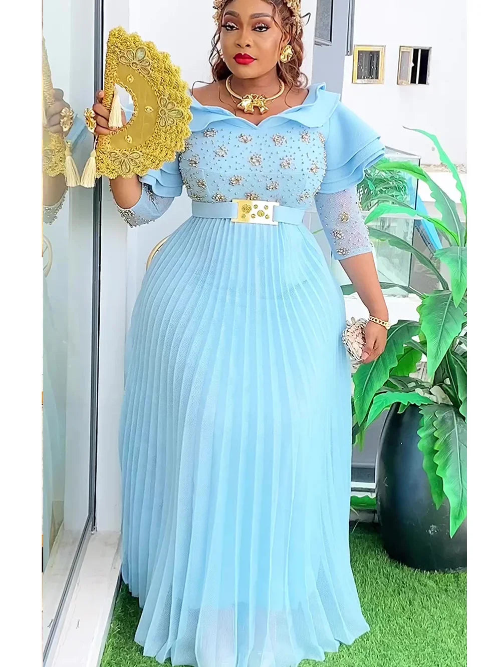 Plus Size African Party Dresses for Women 2025 New Fashion Dashiki Ankara Wedding Evening Gown Elegant Turkey Muslim Maxi Dress