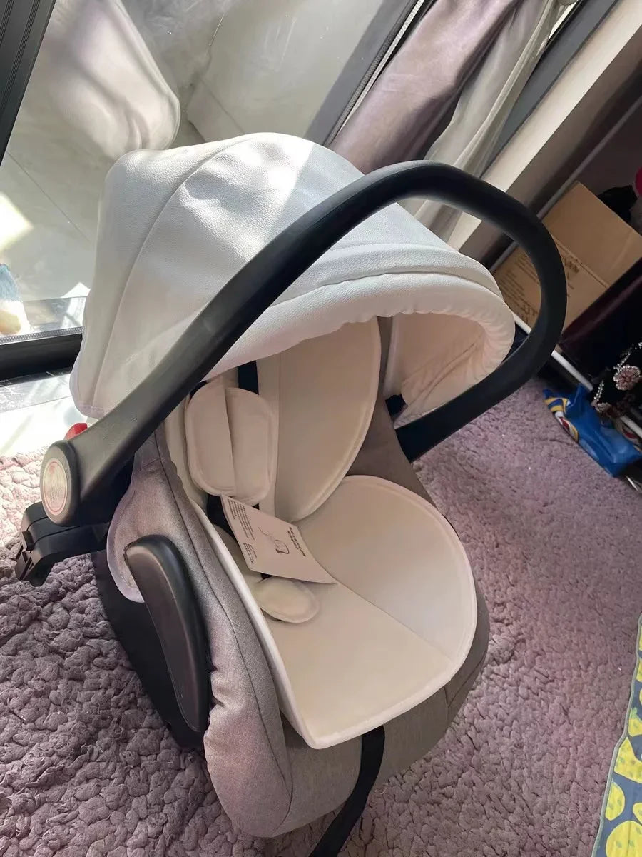 Cochecito de bebé 3 en 1, de lujo, con asiento para el coche, de piel sintética, con diseño de cáscara de huevo y paisaje alto.