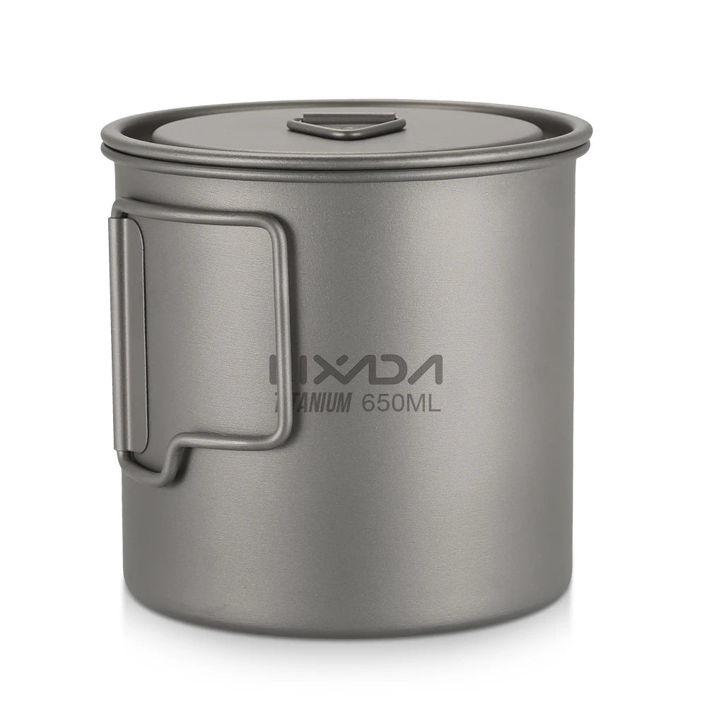 Taza de agua ultraligera de titanio Lixada con asa plegable, portátil para exteriores, camping, picnic, 300 ml/350 ml/550 ml/650 ml