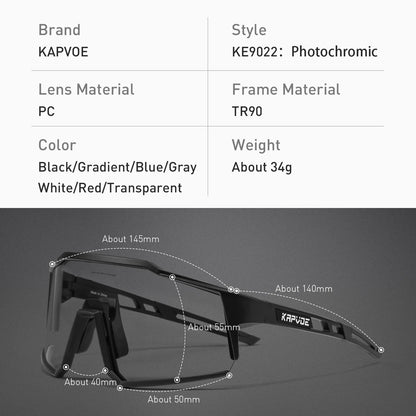 Kapvoe Photochromic Cycling Glasses Photochromic Sunglasses Road Bicycle Sports Glasses MTB Bike Eyewear Men 1 Lens Accessories