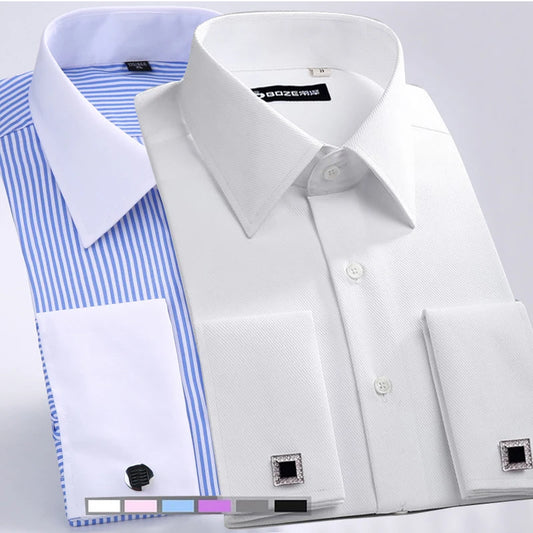Camisa de vestir con puños franceses para hombre, tallas M a 6XL, 2024, blanca, de manga larga, formal, con botones, corte regular y gemelos.