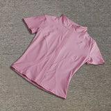 Summer High Quality Waist Slimming Training Tops Women's Quick-drying Tight Stand Collar Full Zipper Short Sleeves Yoga shirts