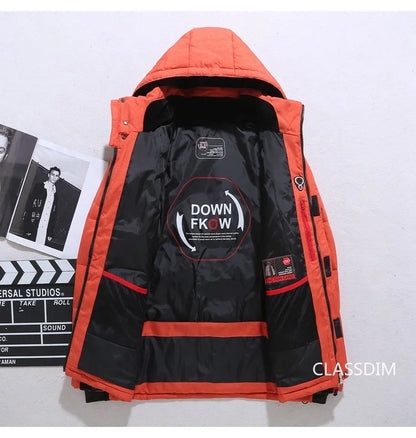 New Winter Men Hooded Casual  Puffer Jackets White Duck Down Coats High Quality Male Outdoor Windproof Warm Winter Parkas Size 5
