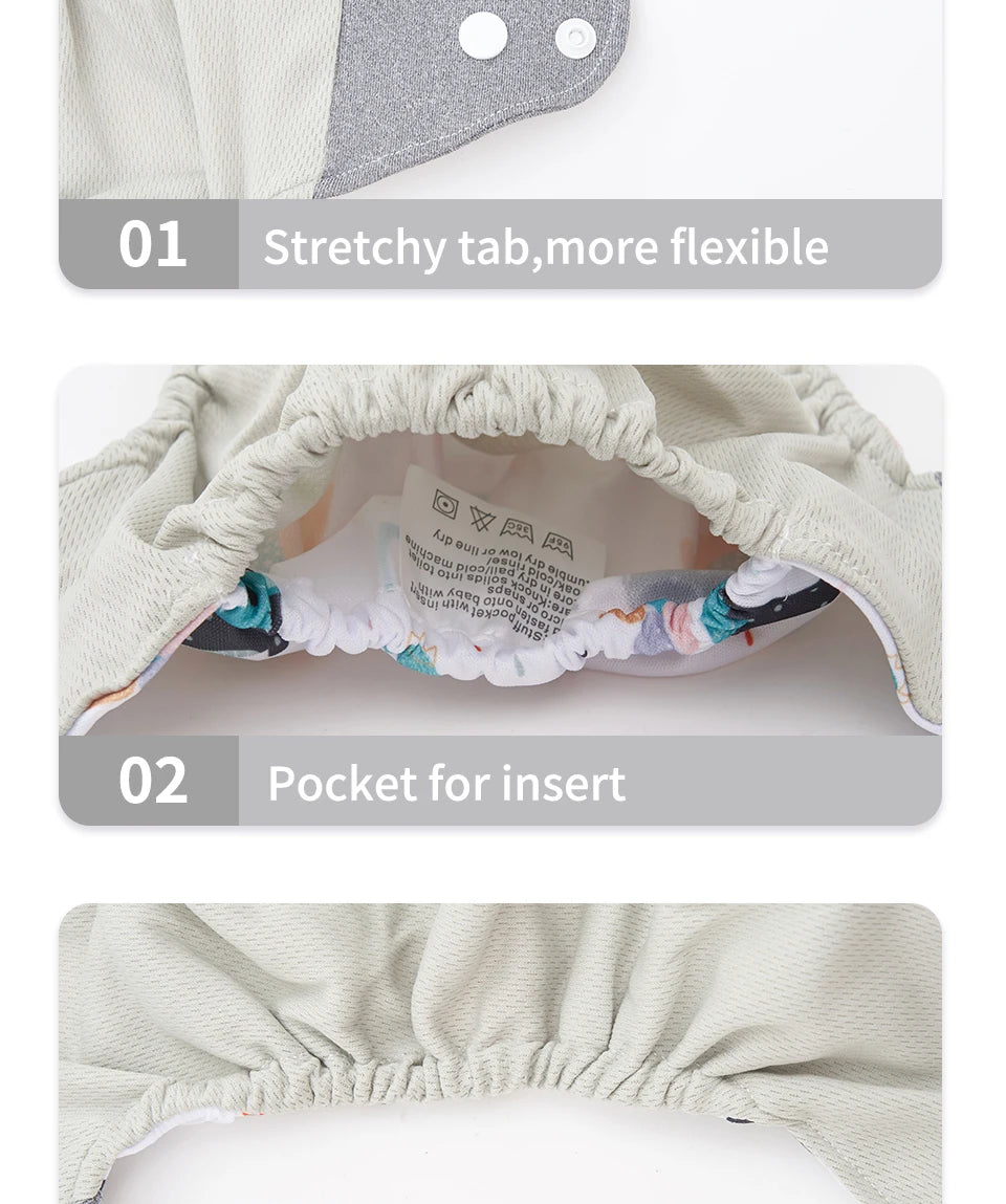 Elinfant New Matching waterproof baby pcoket diapers 8 pcs gray mesh cloth diapers and 8pcs microfiber inserts