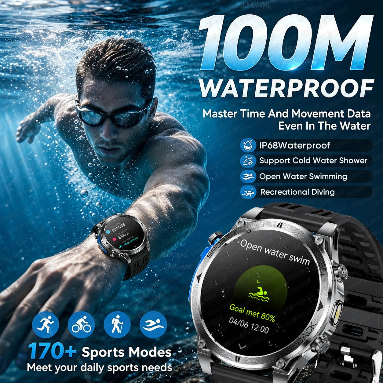 Novo Smartwatch Masculino T-RX4 Ultra GPS 2026 – Posicionamento GPS de 6 satélites, resistência à água 10ATM, bateria de 850mAh, bússola e mais de 170 modos esportivos.