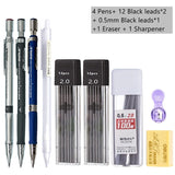 Mechanical Pencil Set 2.0 mm with 2B Black/Colors Lead Refill For Writing Sketching Art Drawing Painting School Automatic Pencil