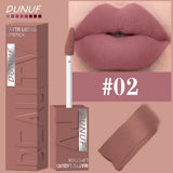 DUNUF  8-color matte velvet smooth easy-to-apply square tube lip gloss waterproof three-dimensional plumping lipstick