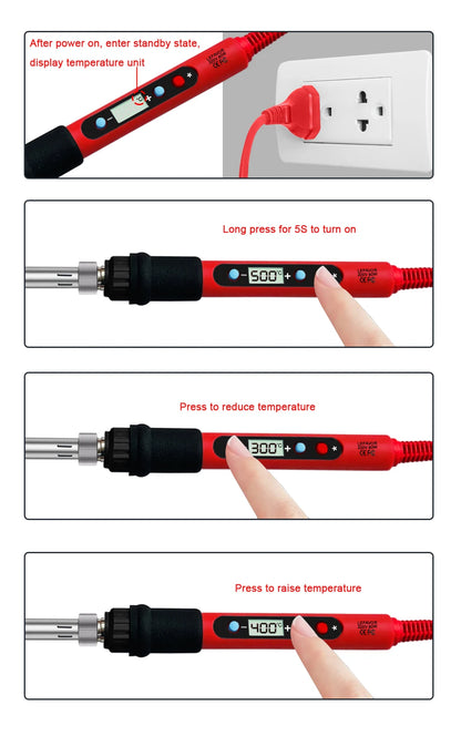 80W Soldering iron kit adjustable temperature LCD solder welding tools Ceramic heater soldering tips Tweezers soldering wire