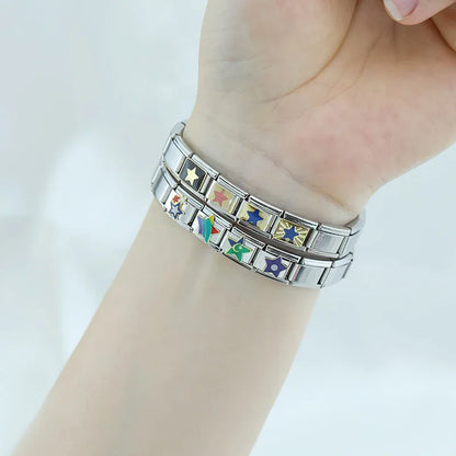 Hapiship 2024 estrela feminina universo planetário italiano encantos links contas caber 9mm pulseira de aço inoxidável diyjóias presente zh028